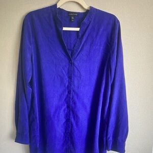 Eileen Fisher Vibrant Royal Blue Silk-Blend Button Front Shirt